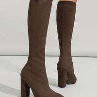Ivy | Women's Knitted Knee-High Sock Boots Block Heel