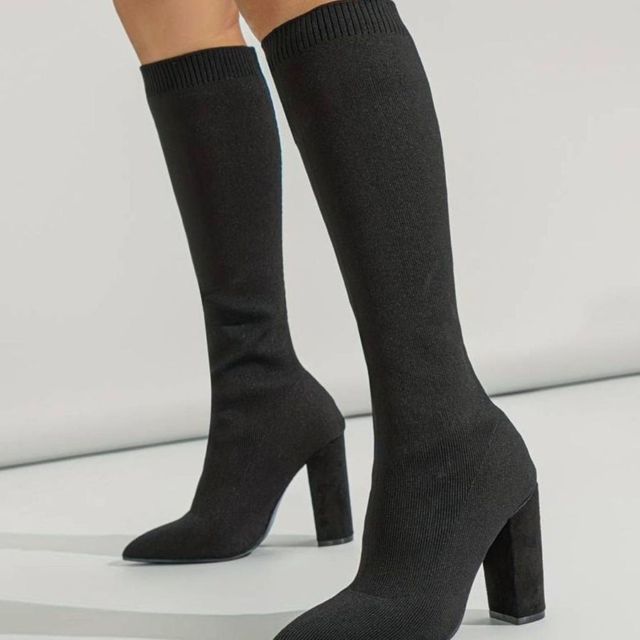 Ivy | Women's Knitted Knee-High Sock Boots Block Heel