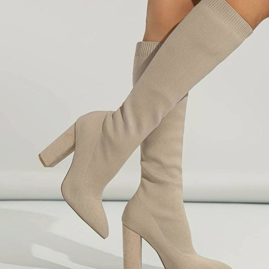 Ivy | Women's Knitted Knee-High Sock Boots Block Heel