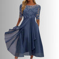 Rosie | Women's Lace Bodice Chiffon Midi Formal Dresses Half Sleeve