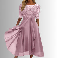 Rosie | Women's Lace Bodice Chiffon Midi Formal Dresses Half Sleeve