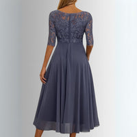 Rosie | Women's Lace Bodice Chiffon Midi Formal Dresses Half Sleeve