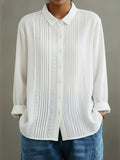 Sienna | Women's Lace Trim Pleated Front Button-Up Long Sleeve Blouse