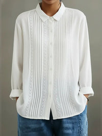 Sienna | Women's Lace Trim Pleated Front Button-Up Long Sleeve Blouse