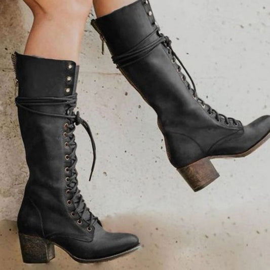 Grace | Women's Lace-Up Block Heel Knee-High Boots