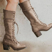 Grace | Women's Lace-Up Block Heel Knee-High Boots