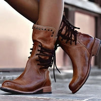 Isla | Women's Lace-Up Leather-Look Mid-Calf Ankle Boots