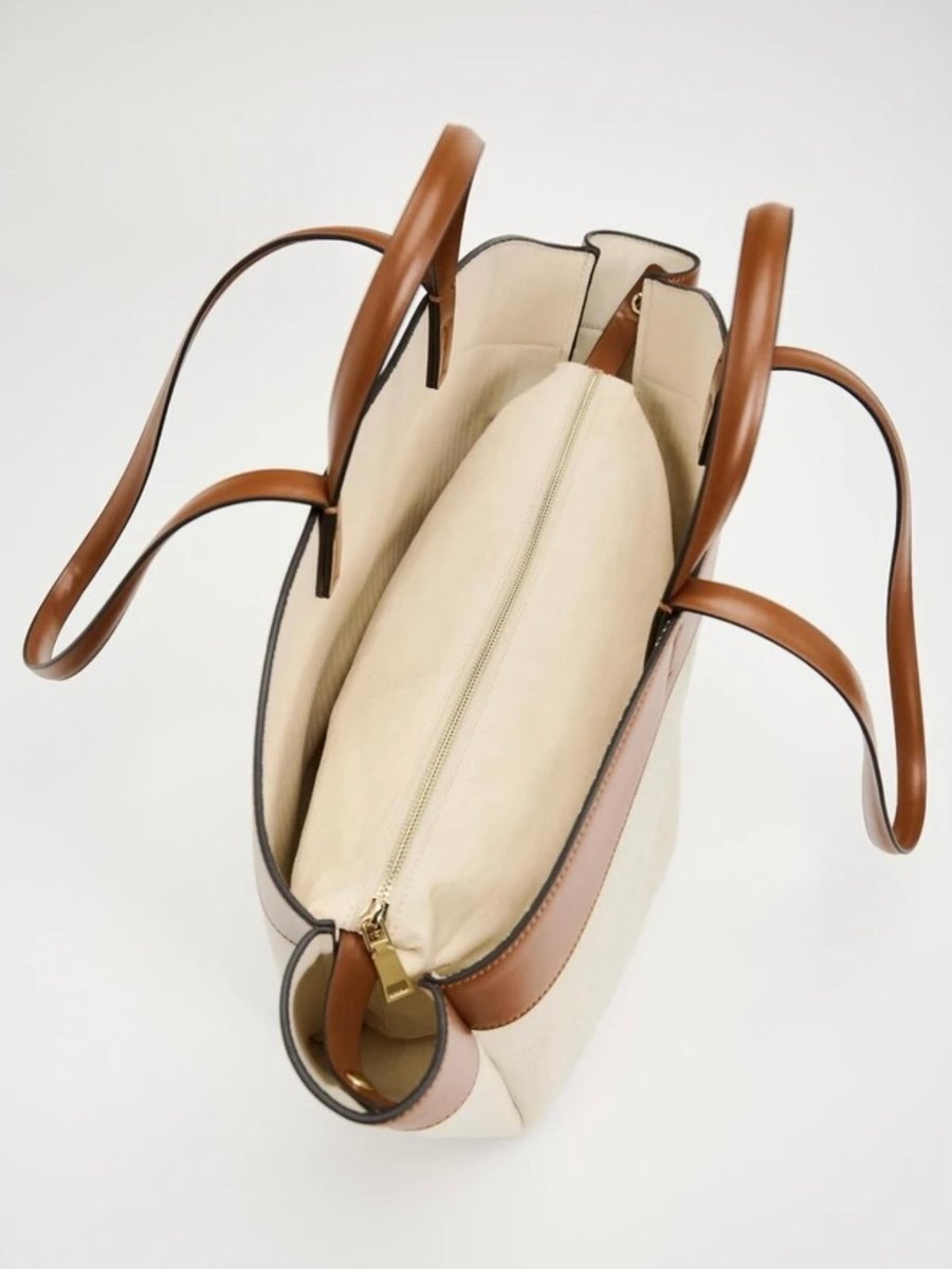 Madison | Women's Large Canvas Leather-Trim Open-Top Tote Bag