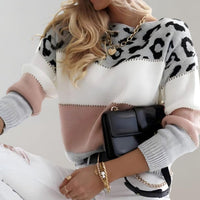 Isla | Women's Leopard Print Colour Block Knit Pullover Sweater