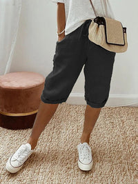 Mia | Women's Linen Drawstring Cropped Bermuda Shorts