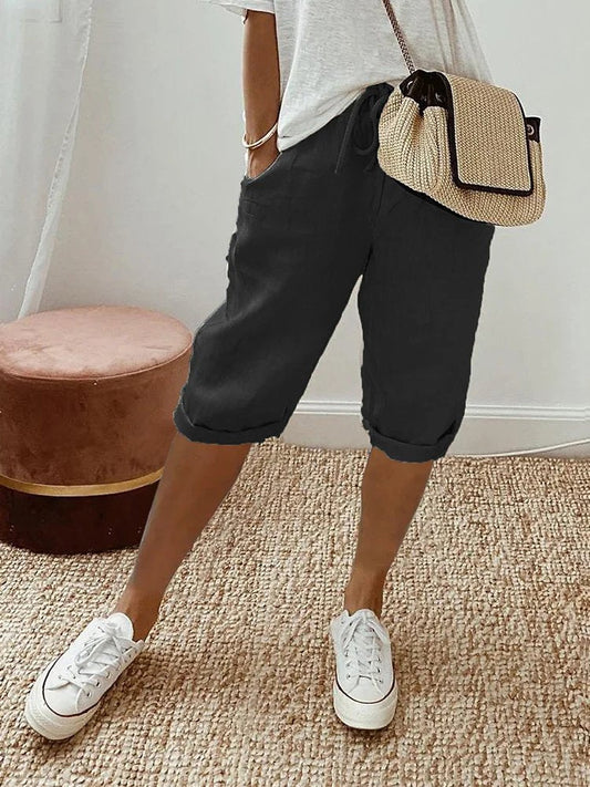 Mia | Women's Linen Drawstring Cropped Bermuda Shorts