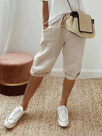 Mia | Women's Linen Drawstring Cropped Bermuda Shorts