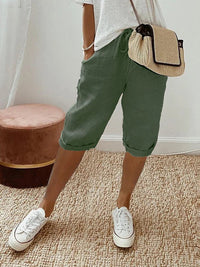 Mia | Women's Linen Drawstring Cropped Bermuda Shorts