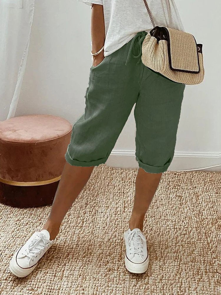 Mia | Women's Linen Drawstring Cropped Bermuda Shorts