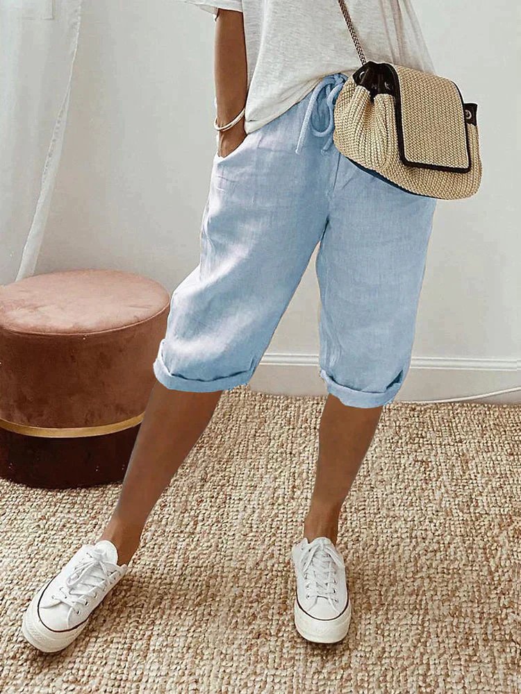 Mia | Women's Linen Drawstring Cropped Bermuda Shorts