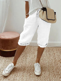 Mia | Women's Linen Drawstring Cropped Bermuda Shorts