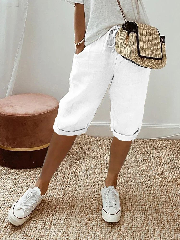 Mia | Women's Linen Drawstring Cropped Bermuda Shorts