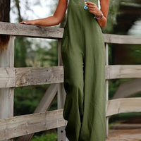 Mia | Women's Linen Wide Leg Pants Sleeveless Bib Overall Jumpsuit