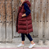 Willow | Women's Long Hooded Quilted Puffer Gilet Sleeveless Vest