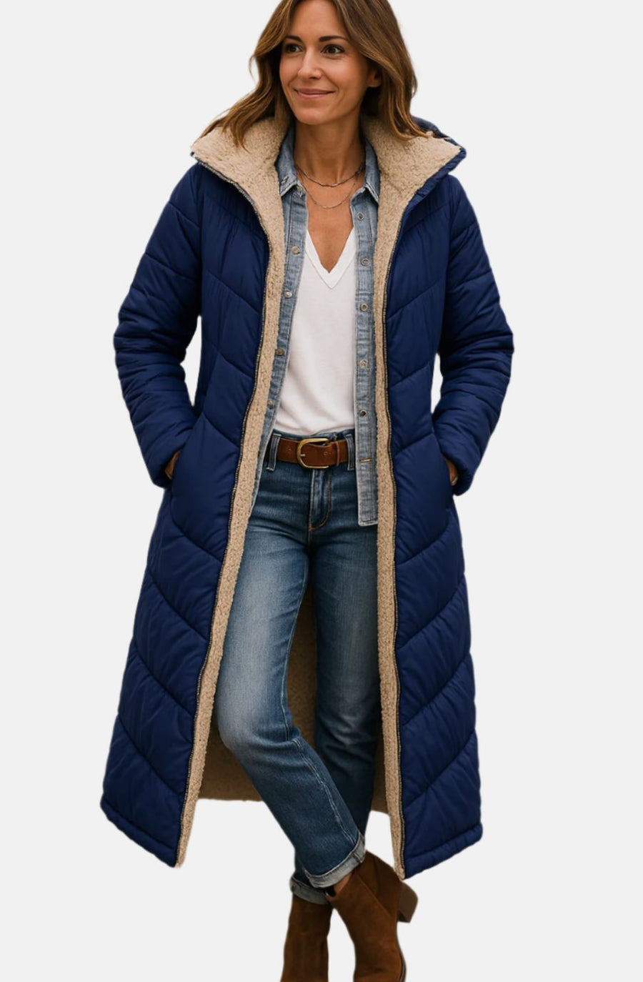 Sophie | Women's Long Hooded Quilted Sherpa-Lined Winter Coat