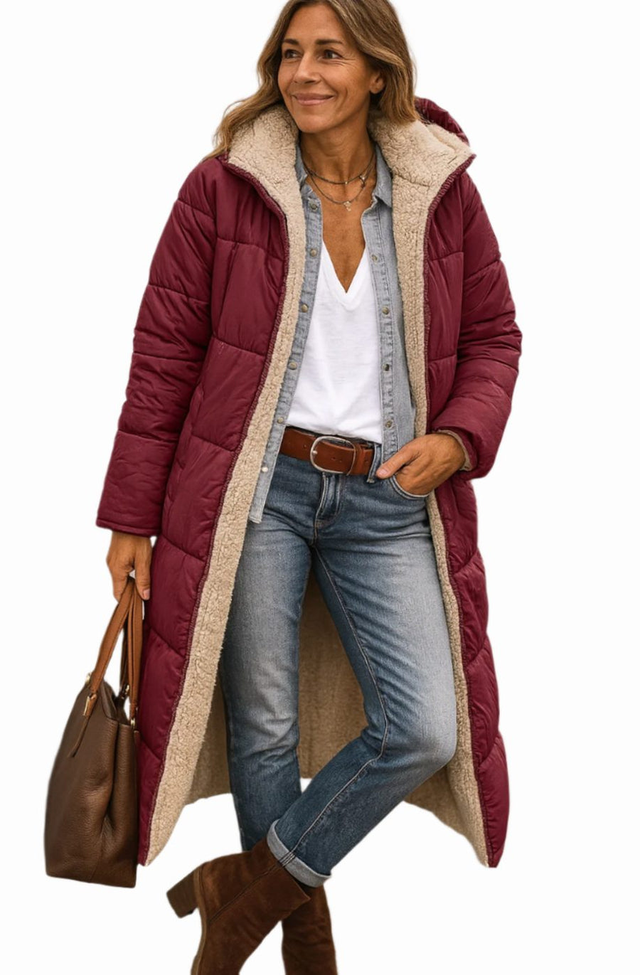 Sophie | Women's Long Hooded Quilted Sherpa-Lined Winter Coat