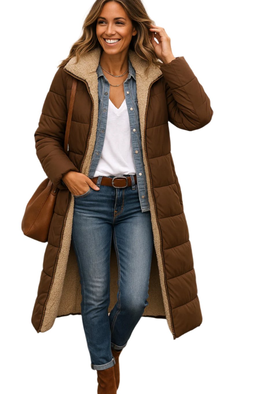 Sophie | Women's Long Hooded Quilted Sherpa-Lined Winter Coat