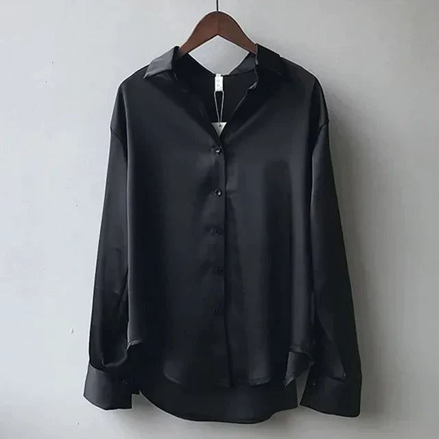 Women's Long Sleeve Button-Front Blouse with Collar