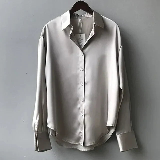 Women's Long Sleeve Button-Front Blouse with Collar