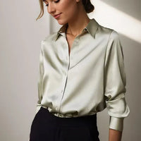 Women's Long Sleeve Button-Front Blouse with Collar