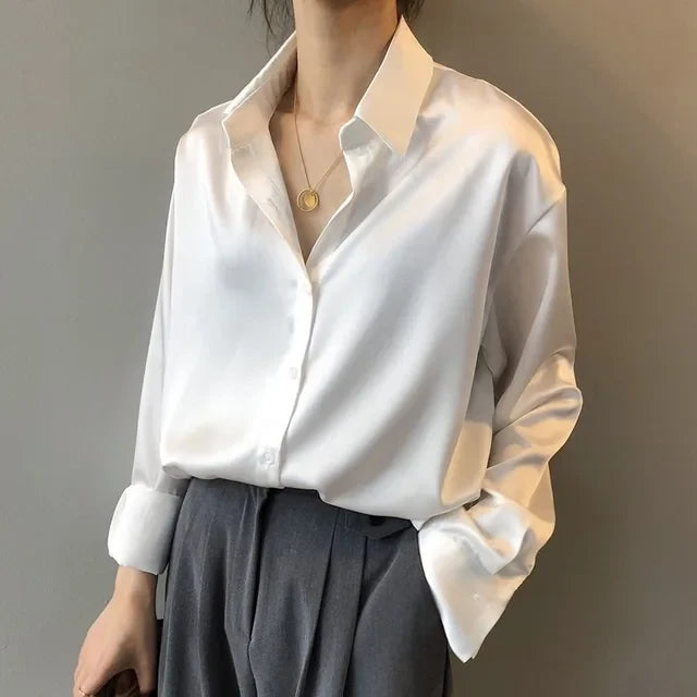 Women's Long Sleeve Button-Front Blouse with Collar