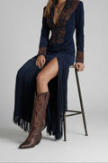 Eleanor | Women's Long-Sleeve Fringe Embroidered Western Evening Gown Maxi Dress