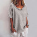Freya | Women's Loose-Fit Frill-Neck Short-Sleeve Linen Blouse