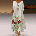 Eleanor | Women's Loose Floral Hem Long Sleeve Round Neck Maxi Dress