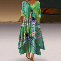 Eleanor | Women's Loose Floral Hem Long Sleeve Round Neck Maxi Dress