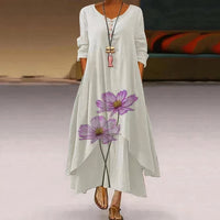 Eleanor | Women's Loose Floral Hem Long Sleeve Round Neck Maxi Dress