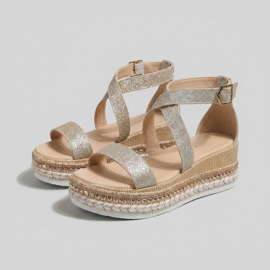 Layla | Women's Metallic Open-Toe Espadrille Platform Sandals Ankle-Strap