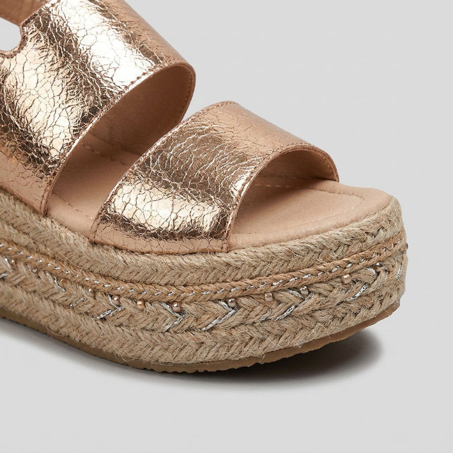 Layla | Women's Metallic Open-Toe Espadrille Platform Sandals Ankle-Strap