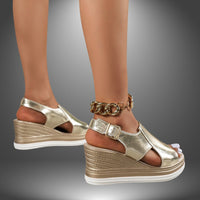 Mia | Women's Metallic Silver Open-Toe Platform Wedge Sandals