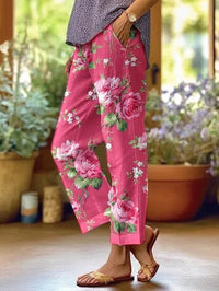 Sienna | Women's Mid-Waist Loose-Fit Floral Print Casual Trousers