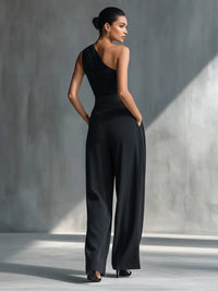 Phoebe | Women's One-Shoulder Knit Wide-Leg Trouser Set