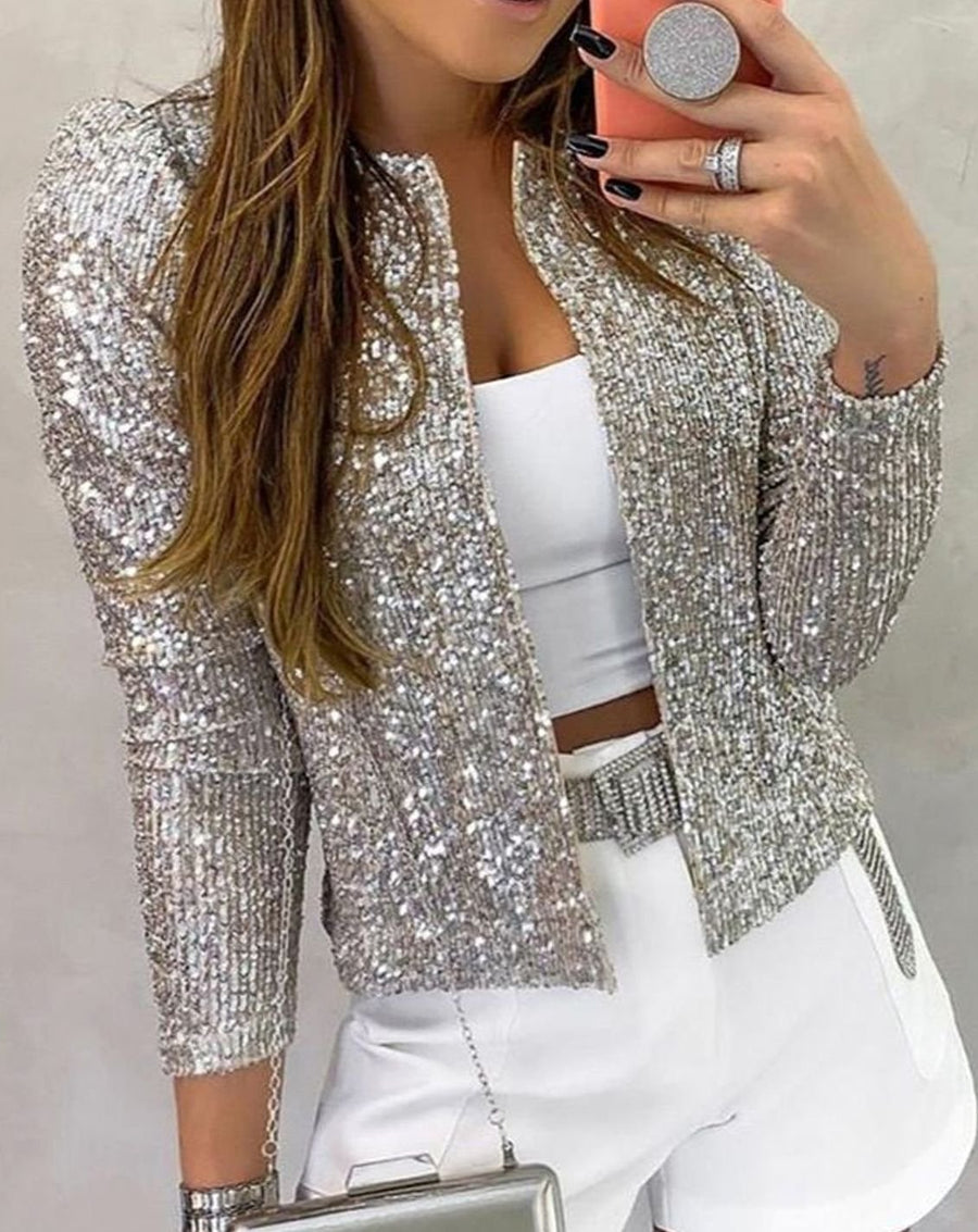 Olivia | Women's Open-Front Sequin Sparkle Party Jacket
