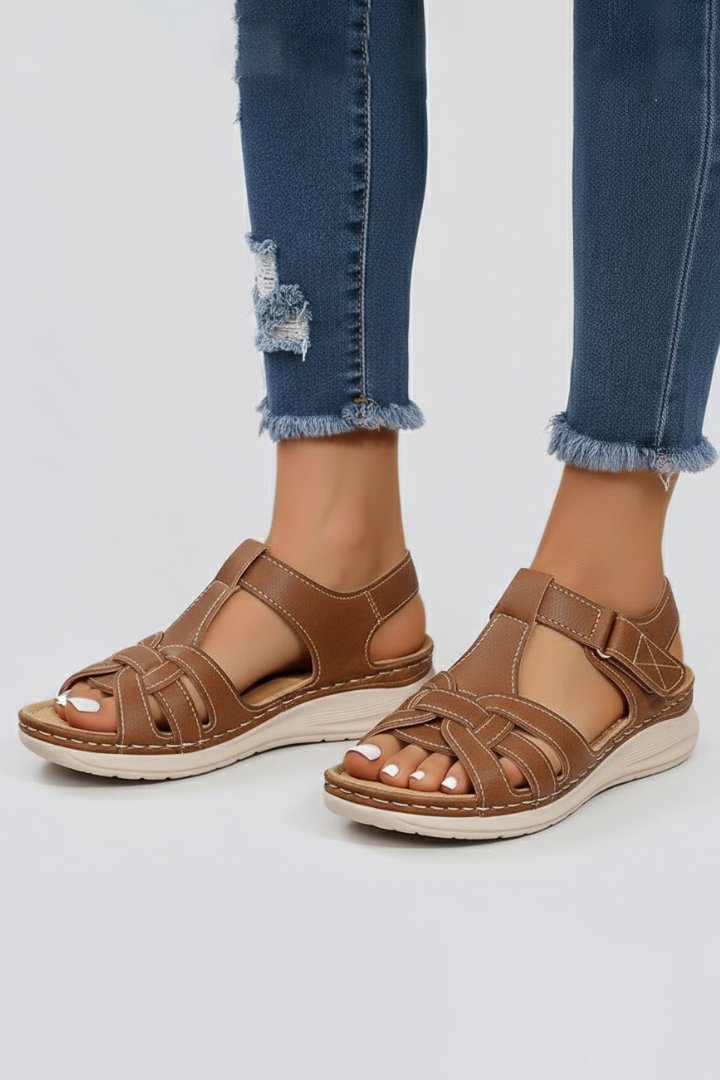 Evelyn | Women's Open-Toe Woven-Strap Flat Velcro Sandals