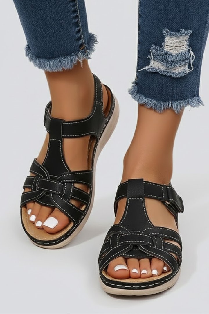 Evelyn | Women's Open-Toe Woven-Strap Flat Velcro Sandals