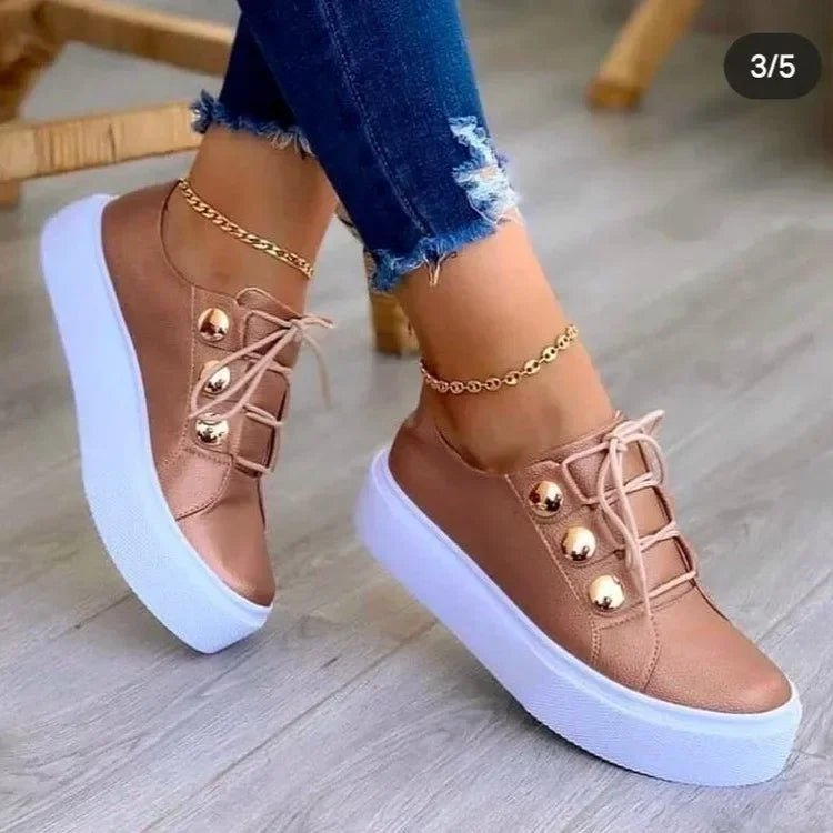 Rosie | Women's Platform Lace-Up Gold-Stud Trainers