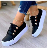 Rosie | Women's Platform Lace-Up Gold-Stud Trainers