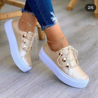 Rosie | Women's Platform Lace-Up Gold-Stud Trainers