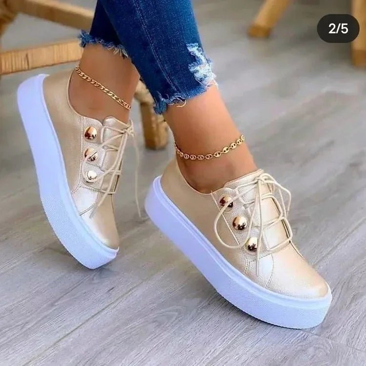 Rosie | Women's Platform Lace-Up Gold-Stud Trainers