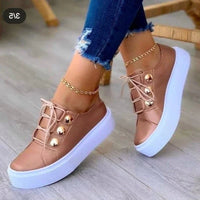 Rosie | Women's Platform Lace-Up Gold-Stud Trainers