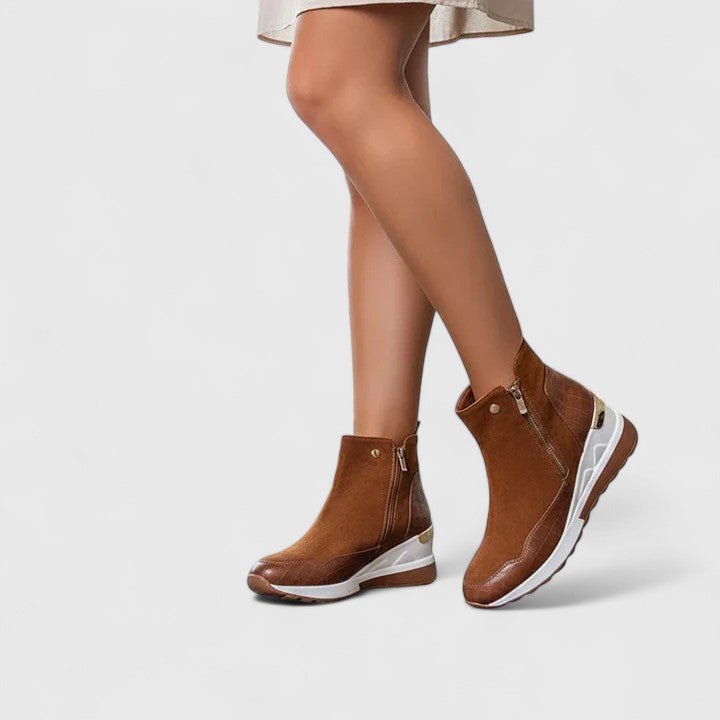 Mia | Women's Wedge Ankle Boots Zip-Up Croc-Panel Trainers
