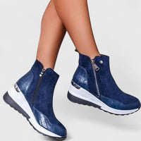 Mia | Women's Wedge Ankle Boots Zip-Up Croc-Panel Trainers